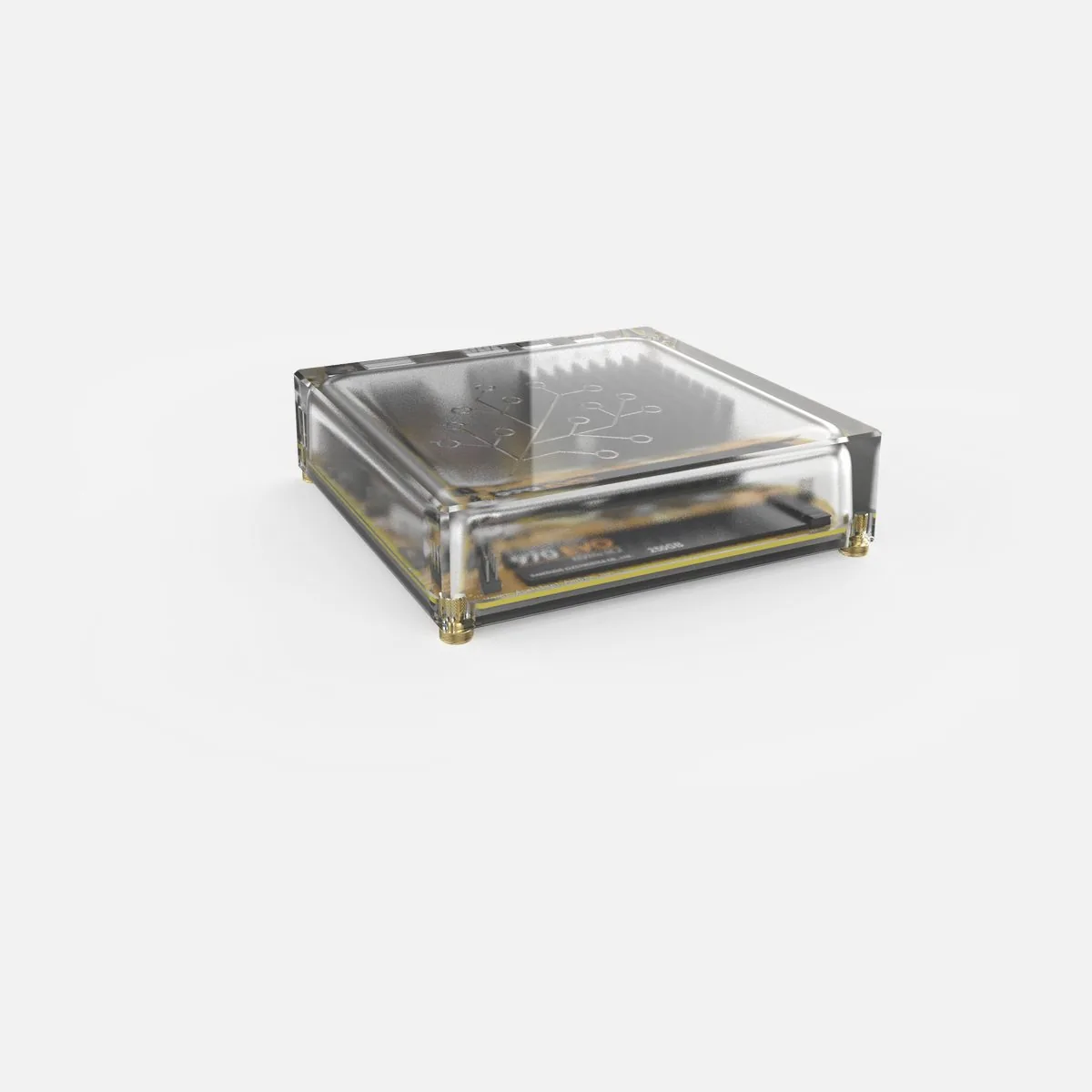 Amber, a clear polycarbonate smart home hub enclosure, product render